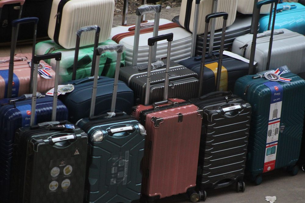 Rows of suitcases lined up ready for travel